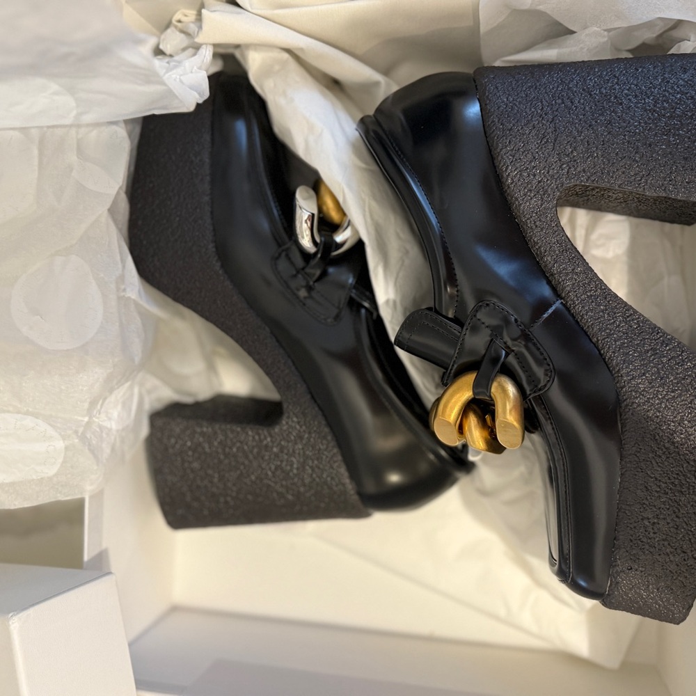 Black Platform Loafers with Gold and Silver Chain Detail BRAND NEW - Picture 4 of 7